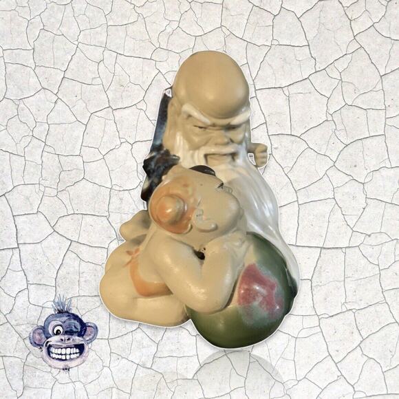 Vintage Chinese Dynasty God of Longevity w Boy Tong Zi Figurine Porcelain Mudman - Picture 5 of 16